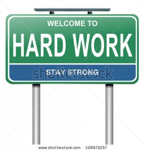 stock-photo-illustration-depicting-a-blue-and-green-roadsign-with-a-hard-work-concept-white-background-108972257